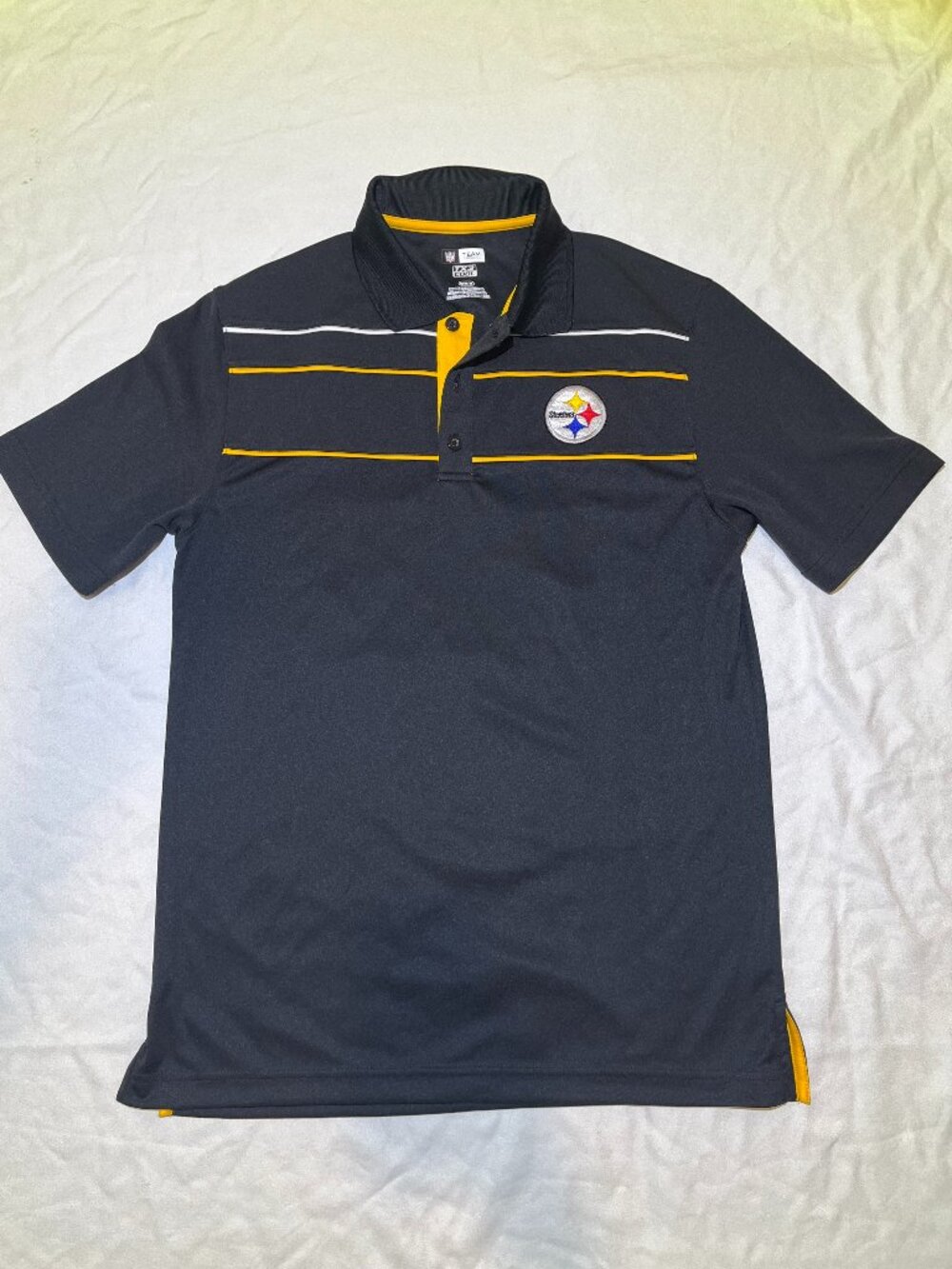 NFL Team Apparel TX3 Cool Pittsburgh Steelers Logo Black Polo Shirt Mens M